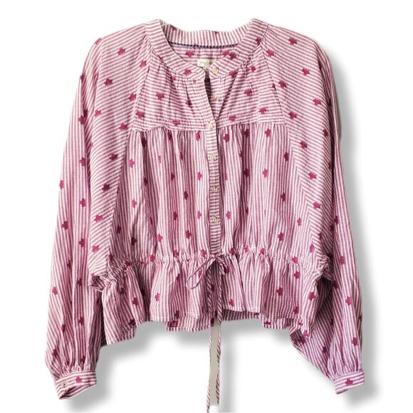 Pilcro Anthropologie Sidney Batwing Blouse Cinched Waist M Boho Hippie Preppy - Picture 2 of 10